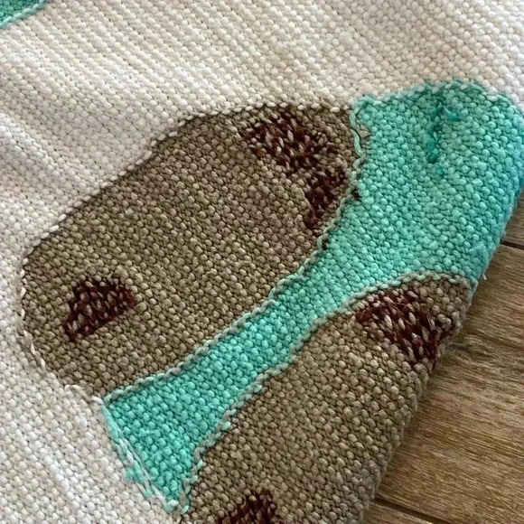 Vintage Crochet Knit Baby Teddy Bear Teal White Throw Nursery Crib Blanket - Picture 6 of 6
